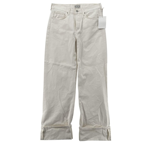 Etica Jeans Womens 28 White Relaxed Wide Leg Raw Hem Cotton Ethically Made Pants - Picture 1 of 12